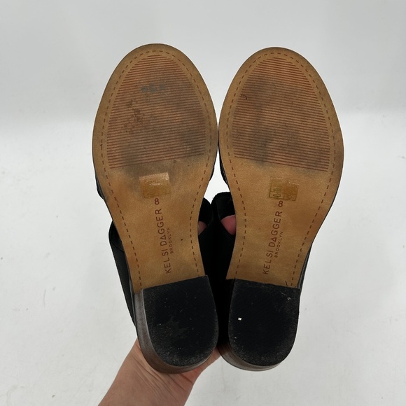 KELSI DAGGER Black Leather Suede Ankle Strap Stacked Heel Boho Sandal Heels 8 - Picture 7 of 8